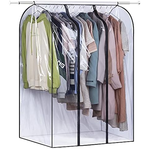 SLEEPING LAMB 50'' Extra Large Clear Hanging Garment Bags for Closet Storage Bottom Enclosed Garment Rack Cover Sealed Wardrobe Clothes Protector for Coats, Suits, Dresses (Not Including Frame) Cover