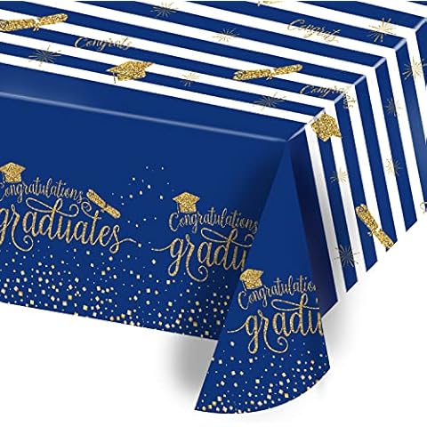 Joyful Toys Class of 2023 Blue Graduation Tablecloth - Very Large Size 108" x 54" - Graduation Party Decorations - Blue Grad Tablecloth - College, High School, Congrats Grad Party Supplies Cover