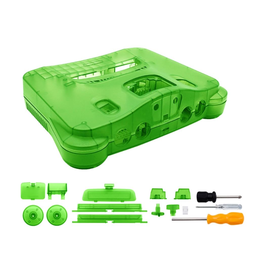 Hzxkqmil Coque de rechange complète pour console de jeux vidéo rétro N64 | Coque translucide accessoires de réparation avec tournevis pour console de jeu N64 Cyan transparent