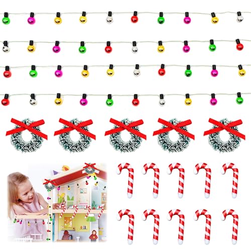 XCSJ 16 Pcs Puppenhaus Weihnachtsdeko, Miniatur Wichtel Lichterkette,...