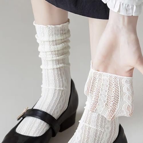 Image of 6 Pairs Women Lace Socks Mesh Sheer Ankle Socks Summer Through Transparent Thin Tulle High Sock Decorated Slouch Socks