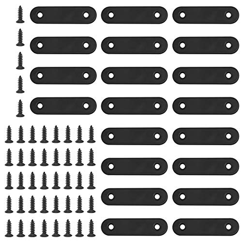 Glarks 20 Sets 60mm Flat Straight Corner Brace Black Metal Joint Plate Connector Repair Fixing Bracket with 45Pcs Screws for Wood Furniture (60x2mm)