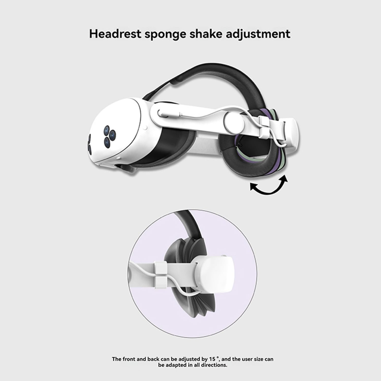 Cinghia per la testa VR con riduzione della pressione, 18 W, ricarica rapida, 8000 mAh, compatibile con Meta Quest 3s, regolazione termoretraibile One Touch e fascia confortevole (batteria integrata)