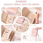 jewelry organizer travel,Graduation Gifts For Her,Jewelry Organizer Box with Clear Zipper Velvet Jewelry Pouch Bag, PU Leather Jewelry Case, Necklaces and Bracelets - Pink - Image 3