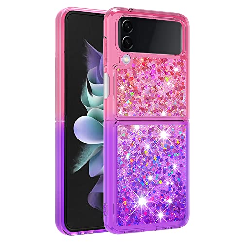 Ccsmall Clear Case For Samsung Galaxy Z Flip4 5G, Bling Gradient Quicksand Glitter Soft Tpu Bumper Shockproof Phone Case Cover For Samsung Galaxy Z Flip 4 Jb Pink Mauve #TOP4