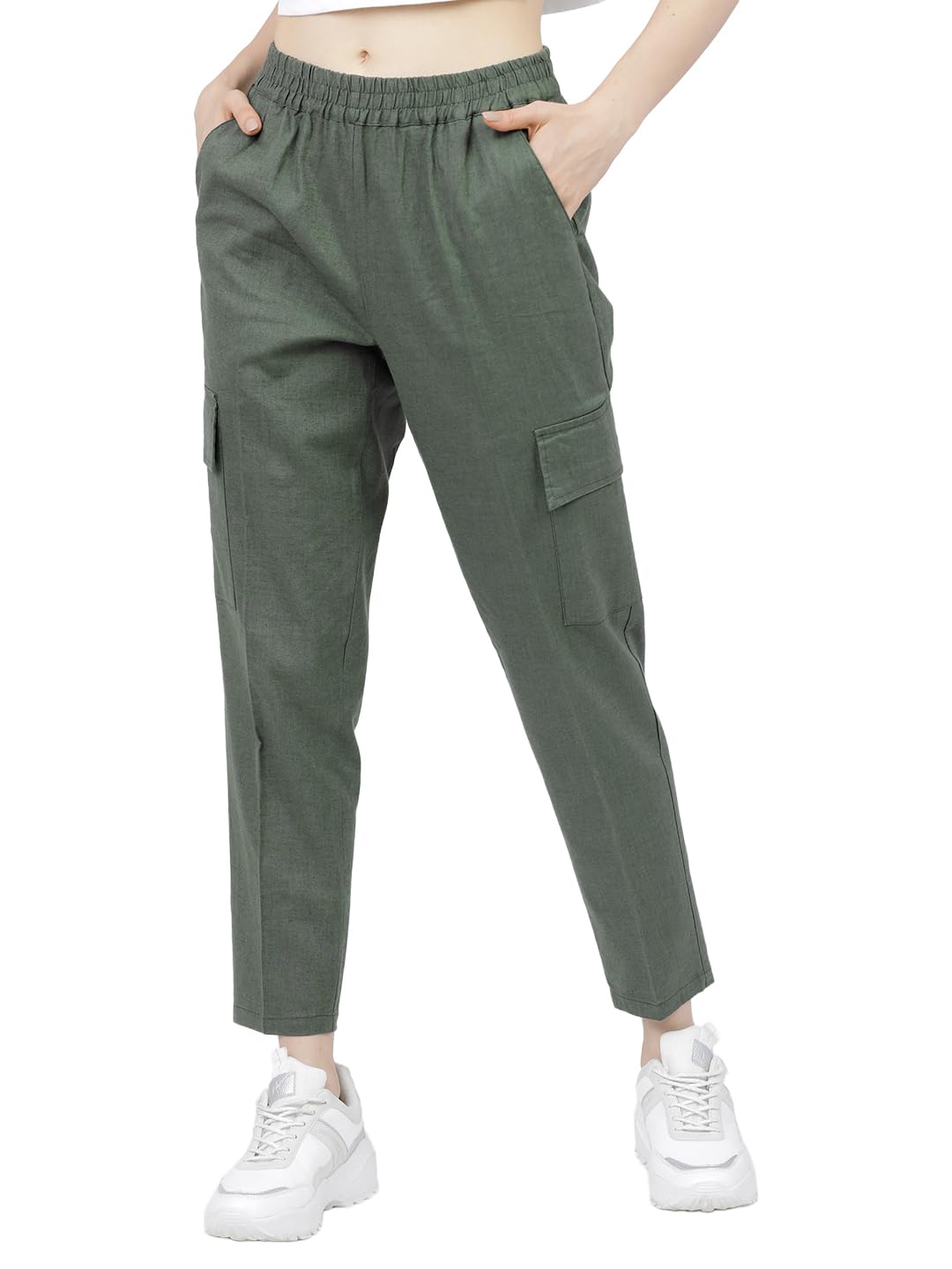 tokyo talkies Women's Regular Fit Cargos Trousers | Stretchable Trousers| Mid-Rise-picture-21