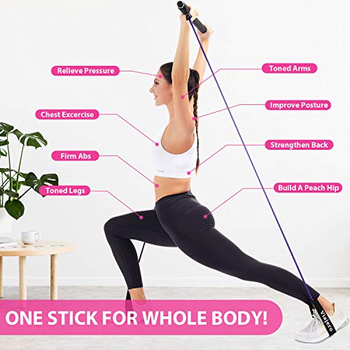 Viajero 2022 Pilates Bar Kit with 2 Latex Exercise Resistance Bands for Portable Home Gym Workout, 3-Section Sticks All-in-one Strength Weights Equipment for Body Fitness Squat Yoga with E-Book Video