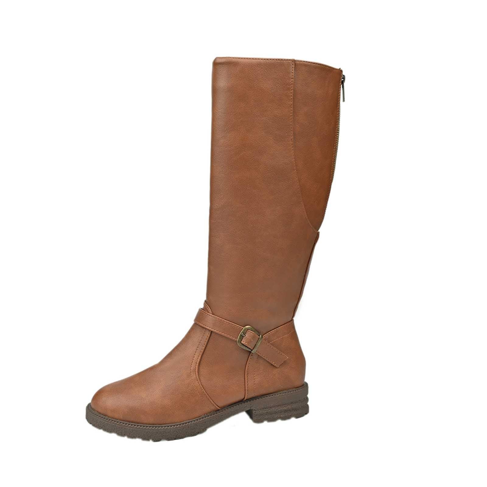 Generisch Botas de equitación de invierno Botines de moda con cremallera lateral y correas, botines, zapatos de invierno