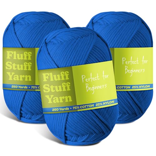 Image of Soft Yarn - Crochet & Knitting Yarn, Beginner Yarn with Easy-to-See Stitches, 3 Pack of 250 Yds Amigurumi Yarn, Cotton-Nylon Blend Tshirt Yarn, Worsted Weight Yarn 4, Royal Blue