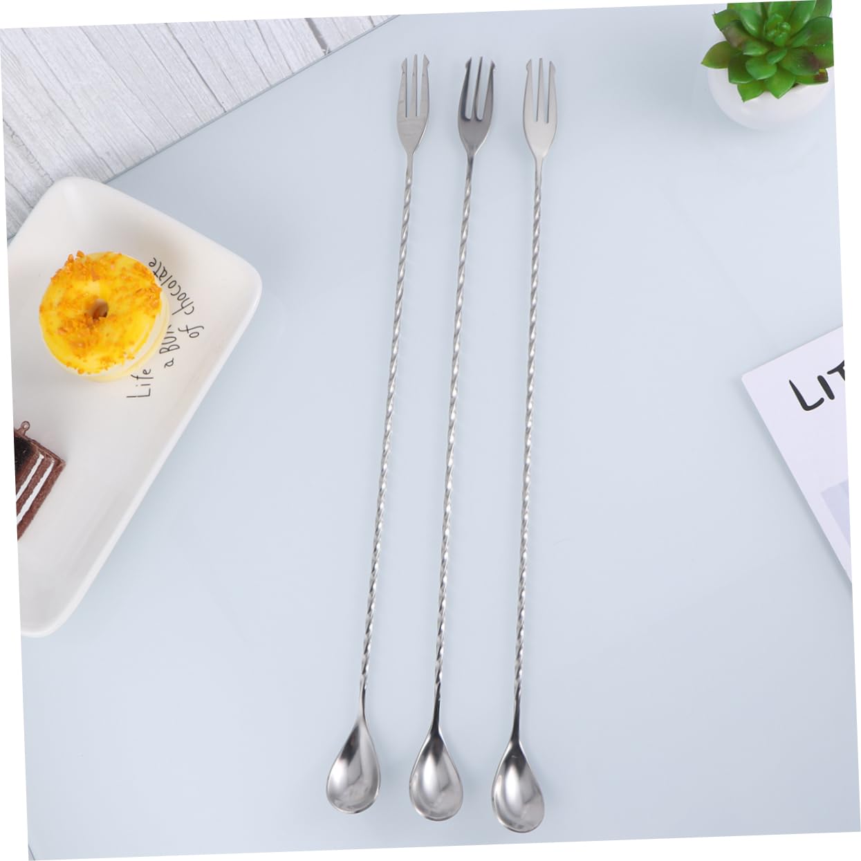 Amosfun 9 Piezas Cuchara De Acero Inoxidable Cucharas Mezcladoras De Mango Largo Cuchara De Coctel De Bar Silver