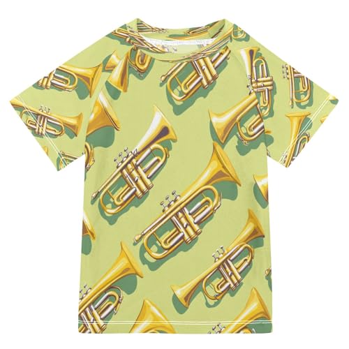 Boys Short Sleeve T-Shirts Trumpet Dance Music Rashguard Kids Swim Shirts Sun UPF 50+ Multicoloured