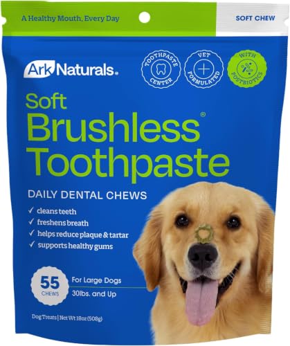 Image of ARK NATURALS Soft Brushless Toothpaste for Large Breeds, 18 oz Bag, Soft-Baked Dog Dental Chew with Toothpaste Center, Freshen Breath, Reduce Plaque & Tartar (Pack of 6)