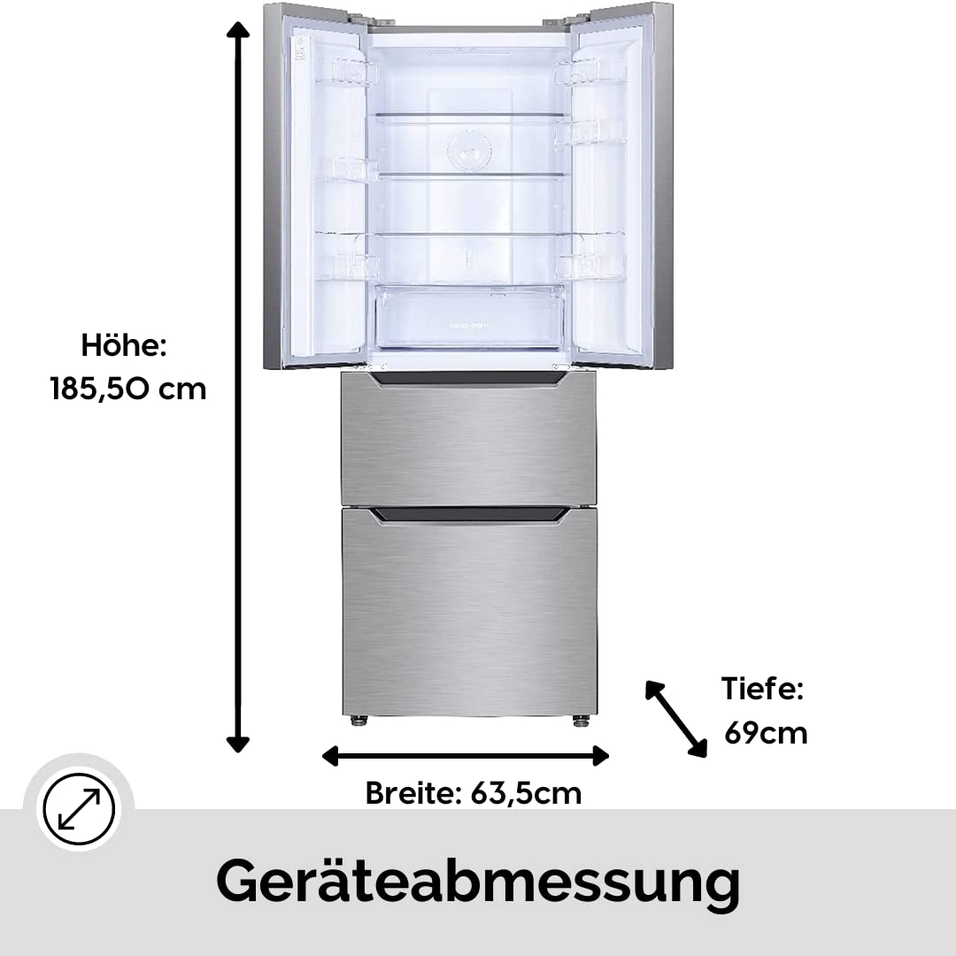 WOLKENSTEIN FD351.4A++NF IX Stand French Door Kühl-Gefrierkombination | NoFrost | Touch Control | 4**** Gefrierfach | Inox Design | Kühlteil 191L | Gefrierteil 129L