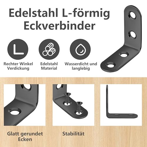 20 Stück Winkel Metall Winkelverbinder Metallwinkel 90 Grad 40X40mm (4 Löcher) Edelstahl Möbelwinkel Kleine Winkel Mit 80 Schraube für Verstärken Holzmöbel Tische Stühle Schränke (Schwarz)