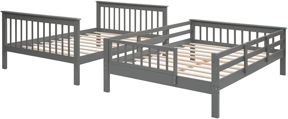 The YSWH Full-Over-Full Bunk Bed separated into two individual full-sized beds.