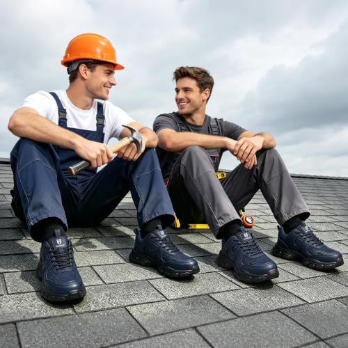 Image of Hogent Steel Toe Shoes for Men Women, Wide & Non-Slip Work Shoes