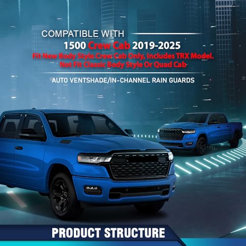 Image of PIT66 in-Channel Ventvisor Window Deflectors and Sun Visors 4 Pcs | Fit Dodge Ram 1500 Crew Cab 2019 2020 2021 2022 2023 2024 2025 Interior Sun Visor Smoke