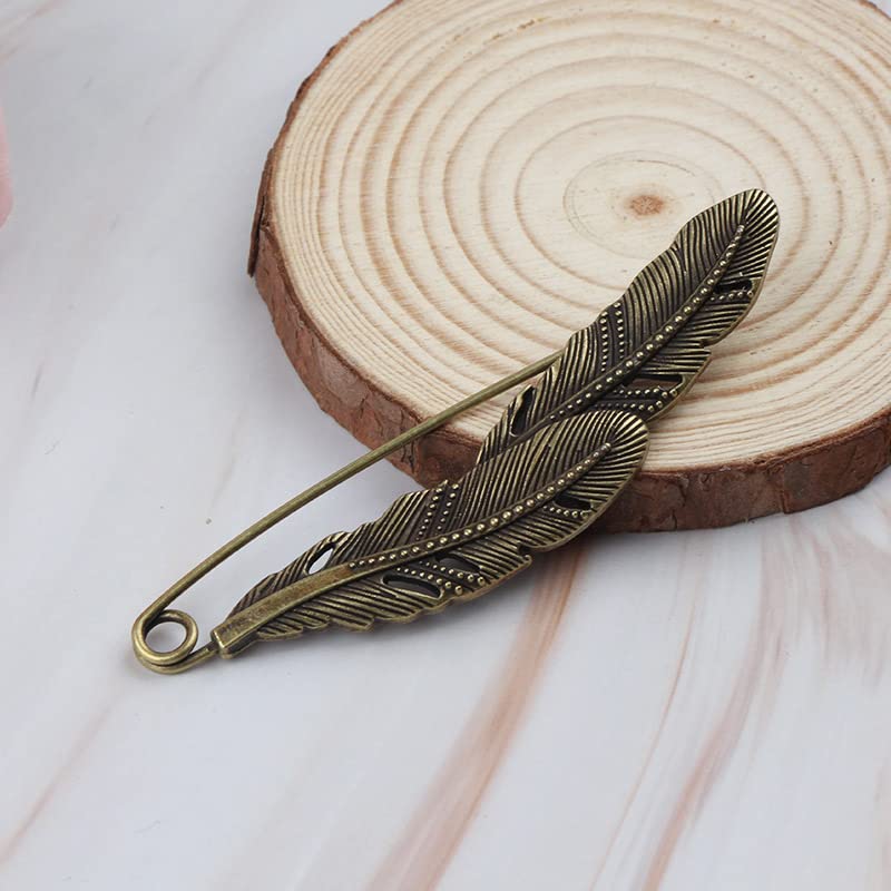 Image of Comimark 2 Pc Antique Silver Large Feather Durable Strong Metal Kilt Scarf Brooch Safety Pin