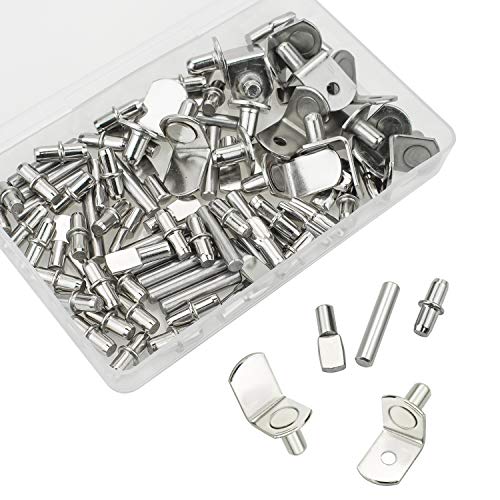 Sutemribor 85Pcs Nickel Plated Shelf Bracket Pegs Cabinet Furniture Shelf Pins Support, 5 Styles #TOP4