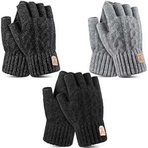 3 Pairs Fingerless Gloves Thermal Half Finger Gloves Winter Thickened Knitted Gloves Warm Mittens Unisex for Outdoor Driving Running Biking Cycling Working for Men Women