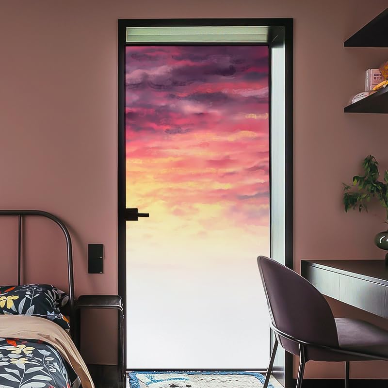 Fensterfolie Rosa Lila Gelb Milchglasfolie Fensterfolie Milchglas Selbstklebend Fensterfolie Sichtschutz Blickdicht Fenster Sichtschutzfolie Folie für Fenster Fensterfolie Bad 80x200cm/2 Pcs