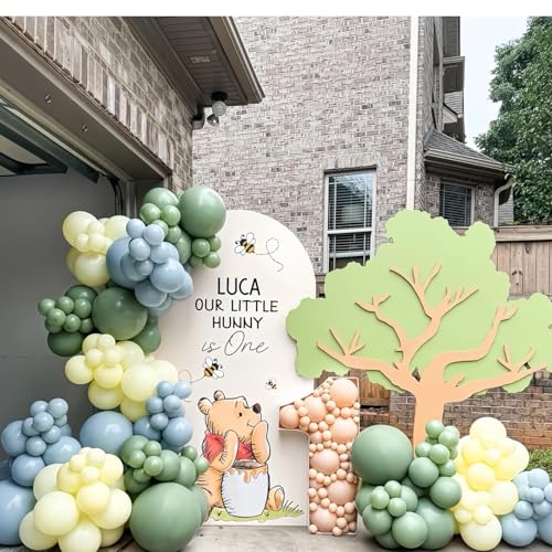 Image of 160Pcs 12 Inch Sage Green Dusty Blue Yellow Latex Balloons for Baby Shower Wedding Birthday Boho Party Decorations