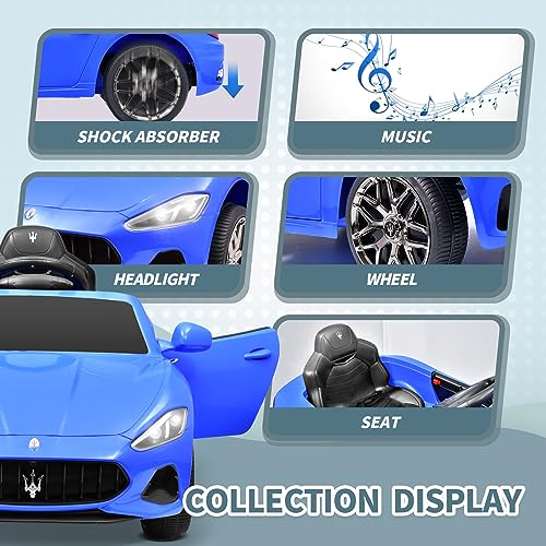 Joywhale 12V Kids Ride On Car Licensed Maserati Battery Powered Electric Vehicle For Kids Ages 3-6, With 2.4G Remote Control, Metal Suspension, Safety Belt, Bright Headlights, Music & Fm, Blue #TOP5