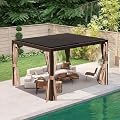 Domi Outdoor Pergola 10' x 12', Aluminum Louvered Pergola with Adjustable Louvers, Full Aluminum Frame, Built-in Gutter System, Modern Patio Gazebo for Deck Garden Patio, Brown