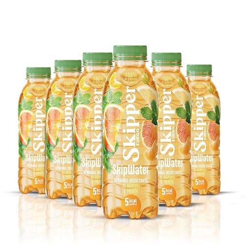 Skipper SkipWater, Bevanda Dissetante a base di Frutta Agrumi e Menta | Bevanda a base di Succhi di Agrumi e Uva con Estratti Naturali, Senza Zuccheri Aggiunti, Senza Glutine (6x500Ml)