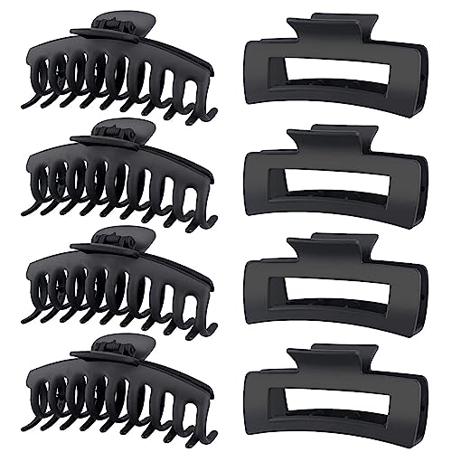 TOCESS 8 Pack Black Big Hair Claw Clips for Women Large Claw Clip for