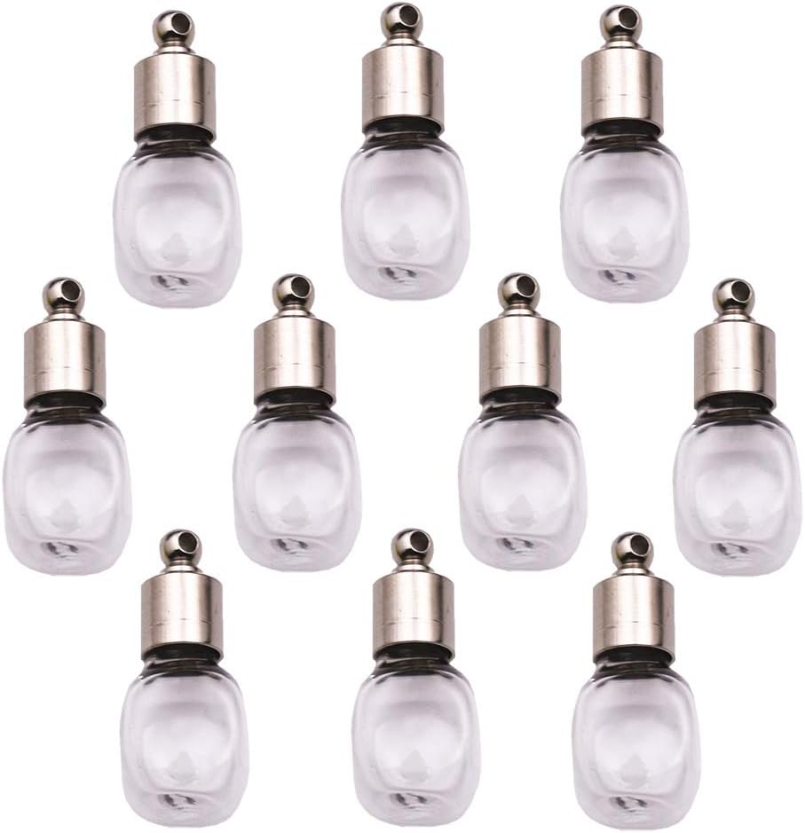 10 Pieces Square Shape Name on Rice Glass Vial Pendant Screw Cap Bottle, Wish Bottle Charms (Square)