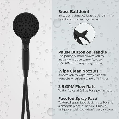 Pfister HydroFuse Handheld Shower Head, Hose Included, Magnetic Docking, 6-Function, 2.5 GPM, Spot Defense Matte Black Finish, 016HFM01SDB thumbnail 5