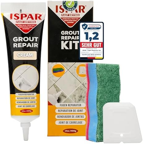 ISPAR Fugenmörtel Creme 400g – Gebrauchsfertige Fugenmasse für Fliesen – Fugenreparatur im Bad & Küche – Geruchsneutral & Einfach anzuwenden – Mit Spachtel & Schwamm