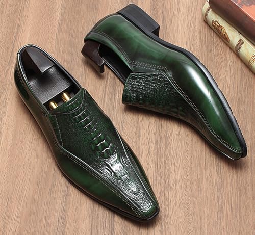 Santimon Mens Leather Slip-On Loafers | Pointed Toe Crocodile Texture Business Casual Dress Shoes| Breathable Comfort Office Penny Loafers4