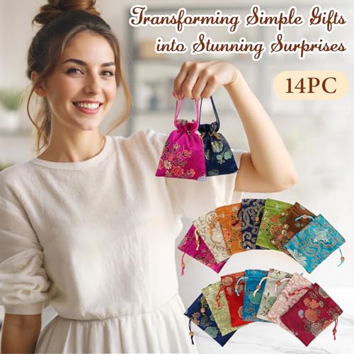 Bolsas de joyería de brocado de seda kilofly, fundas protectoras de alta calidad, 14 piezas 8