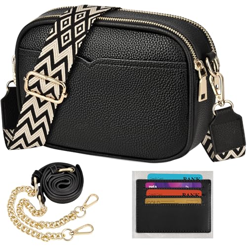 TEUEN Petit Sac Bandoulière Femme, Pochette Téléphone Portable Cuir Souple Chaînes Porté Epaule Double Zip Sacs à Main Besace Sacoche Messenger Téléphone avec 4 Fentes pour Cartes