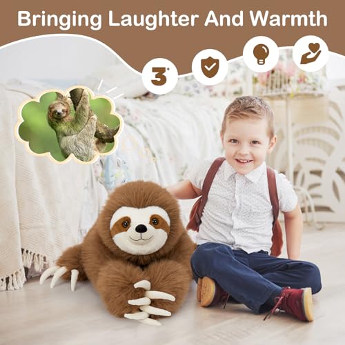 Image of BENINY Large Sloth Stuffed Animals 28 inch, Realistic Three Toed Big Sloth Plush Pillow with Snap Button Hands for Hanging, Gifts for Teens Adults Decors