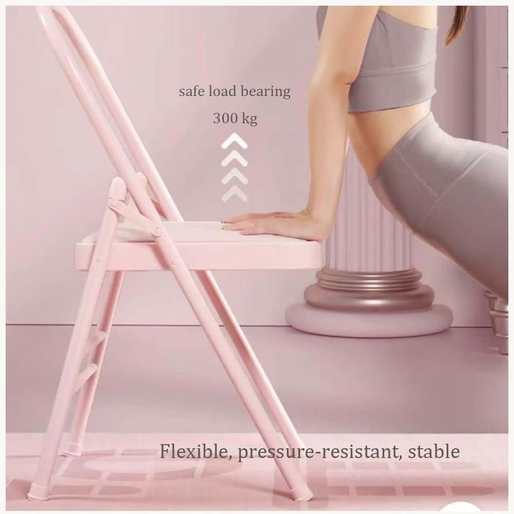 Pilates Yoga Chair,Professional Iyengar Auxiliary Chair,Hardened Thick Yoga Folding Chair,Solid Anti-Slip, Stable,Foldable and Portable Backless Chair,Blue-Yoga Chair (Without Waist Drag)