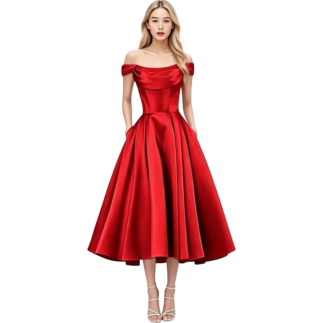 Vestido de dama de honor de satén con hombros descubiertos para mujer, vestido de fiesta de graduación | Satén, vestido de fiesta, vestidos de dama de honor
