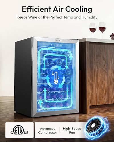 Image of EUHOMY 45 Bottle Wine Cooler Refrigerator, Wine Fridge with Stainless Steel Glass Door for Red, White and Champagne, Mini Fridge with Adjust Temperature for Home Kitchen Bar 4.5 Cu.Ft, Silver