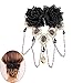 Produktbild Juland Rosen Haarspangen Quasten Blume Haarnadeln Vintage Gothic Spitze Kopfschmuck Frau Haarschmuck Zubehör Haarnadel Harz Strass Stirnband für Frauen Damen Mädchen - Schwarz- F035