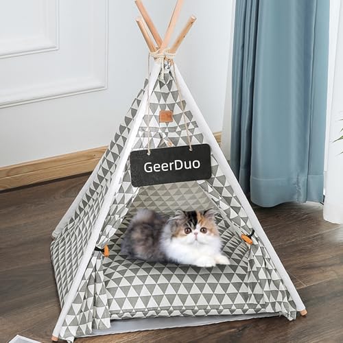 GeerDuo Pet Teepee Tent for Small Dogs & Cats, 24in Grey