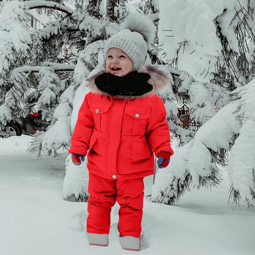 Baby Girls Boys Snowsuit Sets Winter Thick Warm Hooded Puffer Down Jacket & Ski Bit Pants Jumpsuit 2Pcs Set3