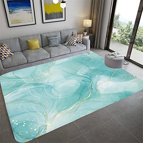Tapis de chambre 120x180 cm blanc et vert vagues abstraites à poils denses