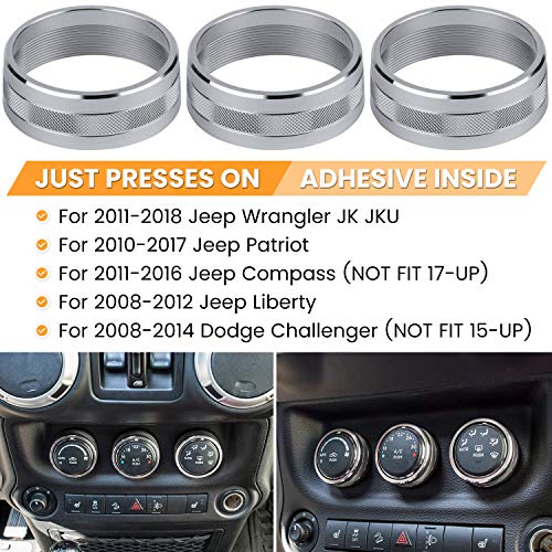 Audio Air Conditioning Button Cover Decoration Twist Switch Ring Trim for Jeep Wrangler JK JKU Patriot 2011-2018, Compass 11-16, Liberty 08-12, Dodge Challenger 08-14 Interior Accessories (Silver) by E-cowlboy - Used condition - Image 2