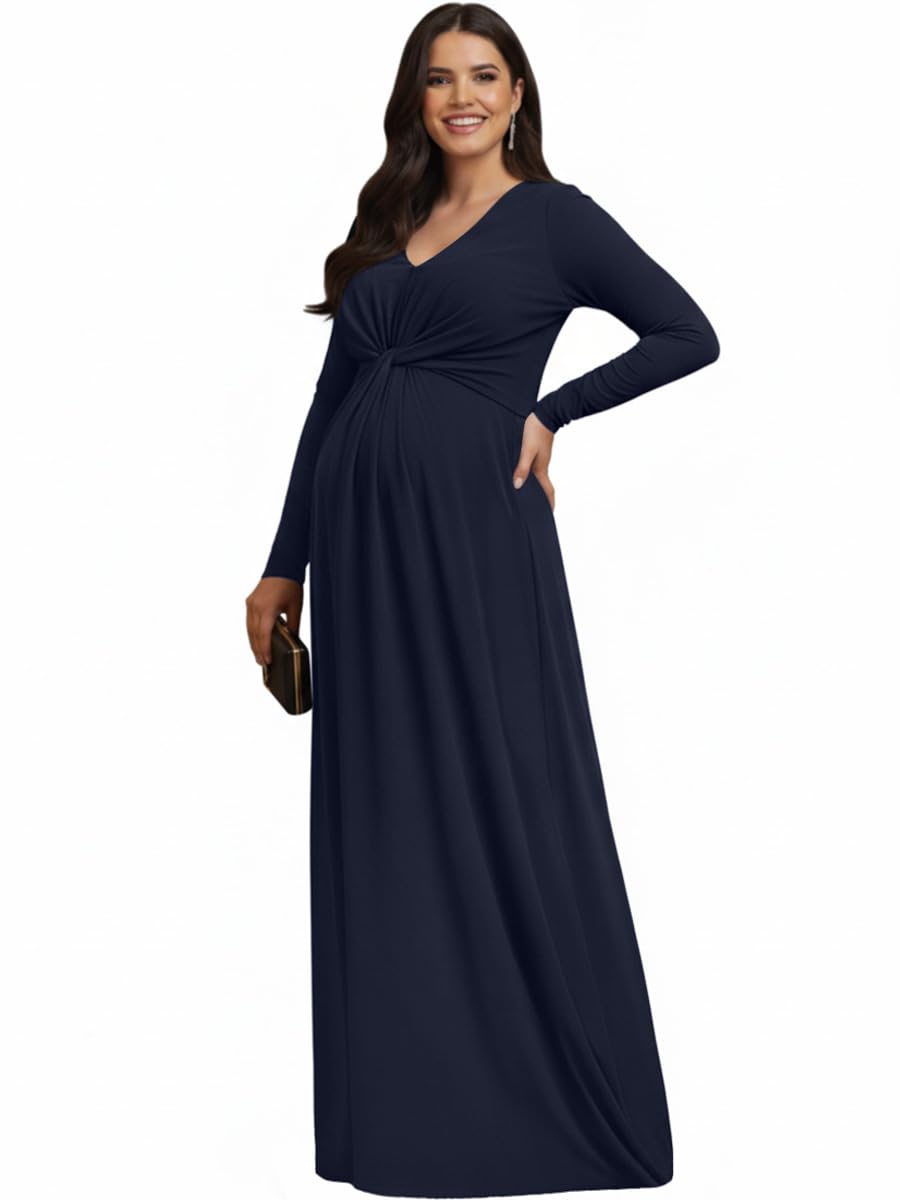 KOH KOH Womens Long Sleeve Flowy Maternity Pregnancy Elegant Maxi Dress