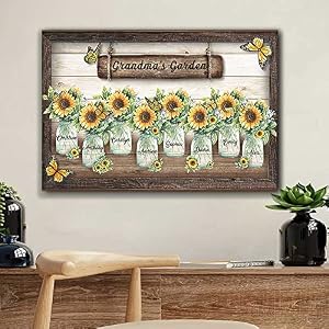 Personalized Grandma Gift Wall Art Print with Kid's Names, Grandma's Garden Sunflower Canvas Poster Grandmother Nana Mimi Gigi Gift For Mothers Day, Grandparents Day Family Home Decoration Personalized Grandma Gift Wall Art Print with Kids Names Grandmas Garden Sunflower Canvas Poster Grandmother Nana Mimi Gigi Gift For Mothers Day Grandparents Day Family Home Decoration
