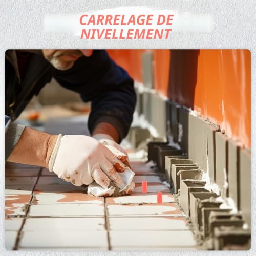 FONDOTIN 100 Cales de Nivellement de Carrelage en Plastique Rouge 5 MM Système de Nivellement pour Carreaux de Sol et Mur Croisillons de Carrelage pour Pose Précise et Ajustement Facile – vue 4