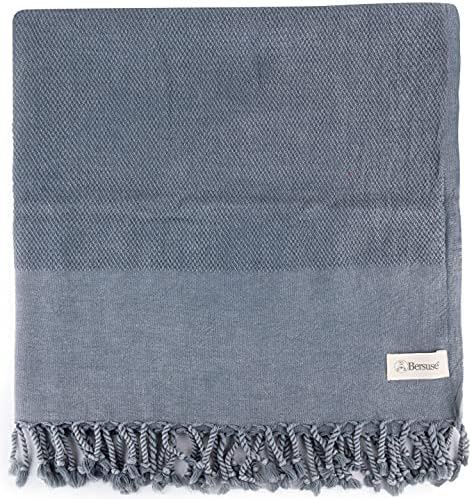 Bersuse 100% Cotton Zuma Stonewashed Turkish Towel - 33x66 Inches, Anthracite - Thumbnail 4