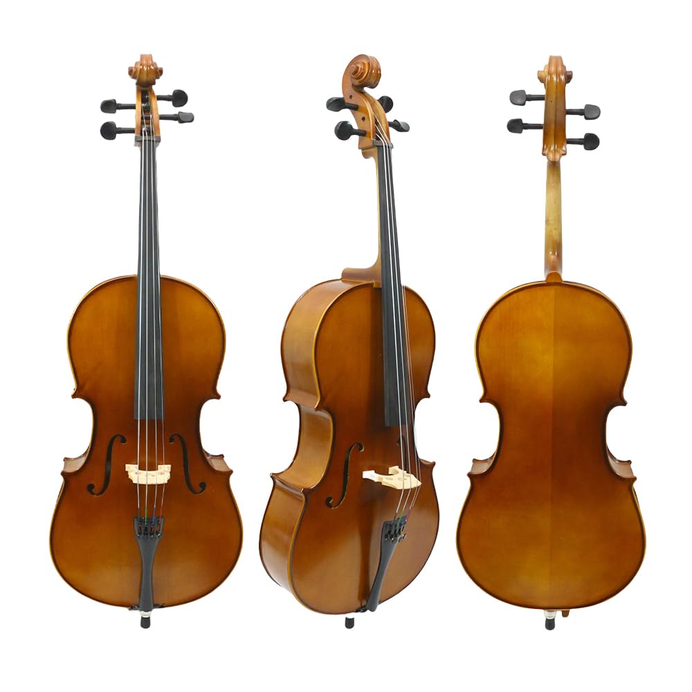 Cello 4 Saiten, handgefertigt, Ahornholz, Rückseite und Seite, Holz, Fichtenholz, Ebenholz, Griffbrettbeschläge mit Tasche und Advance Brazilwood Bogen (1/8)